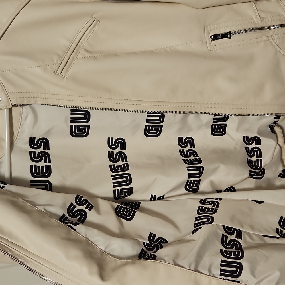 GUESS Faux Leather White Moto Jacket - Picture 6 of 8